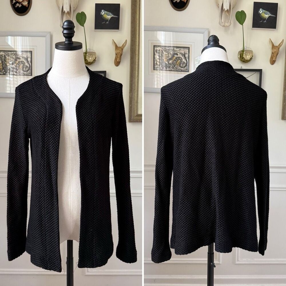 Chico’s Traveler’s Black Basketweave Cardigan Open Front 2 L